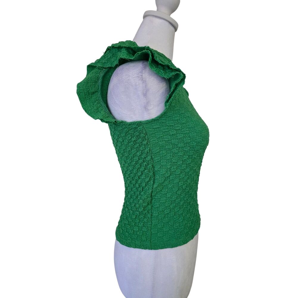 VTG Moa Moa Green Smocked Popcorn Top Ruffle Sleeve USA Y2K 90 Cottagecore Retro - Picture 5 of 6